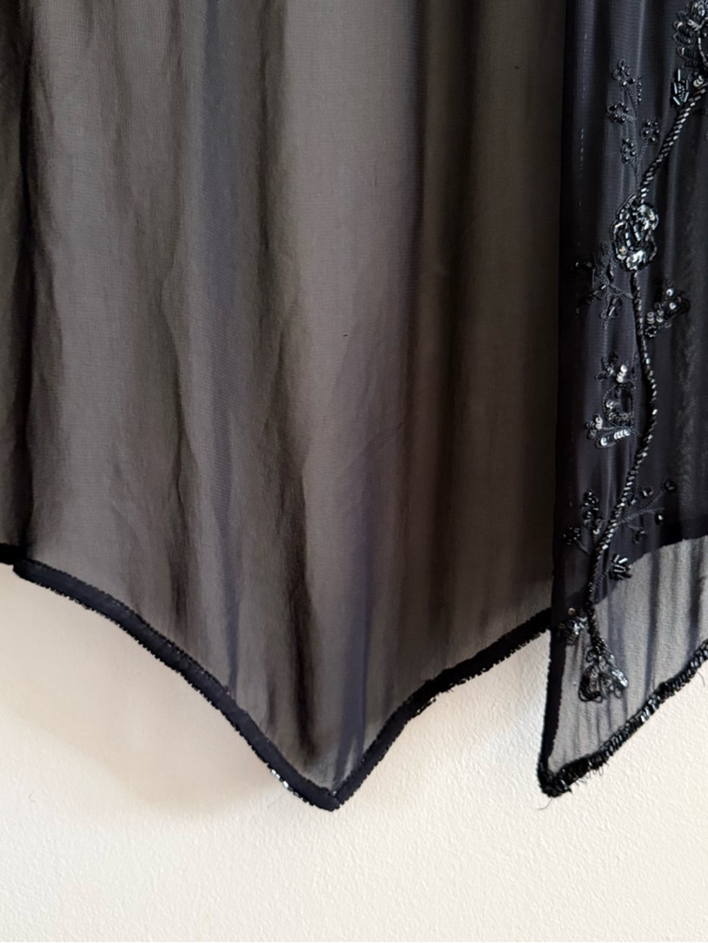 Parisline 90s Sheer Black Beaded Evening Long Duster Jacket Medium - Picture 7 of 9
